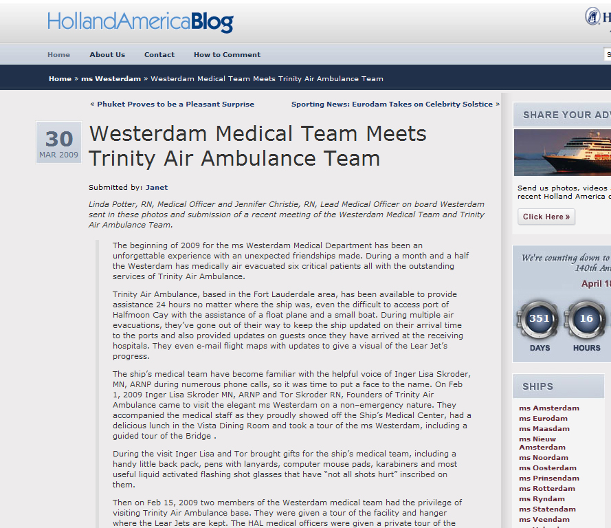 Westerdam Meets Trinity Air Ambulance